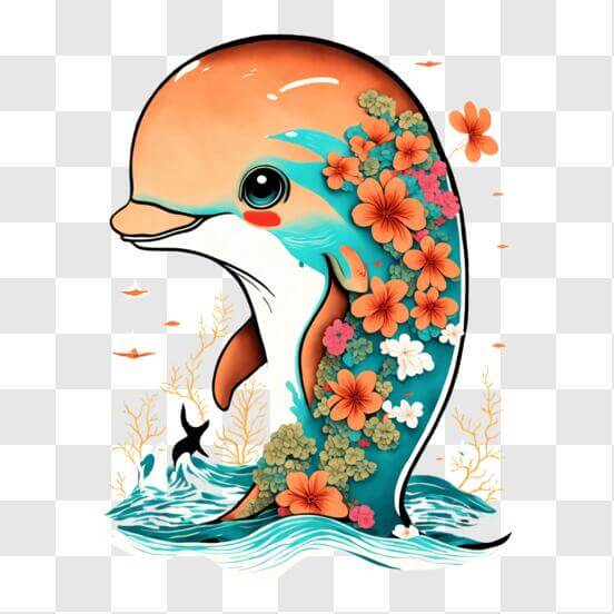 Download Dolphin in Ornamental Circle with Stars and Flowers PNGs ...