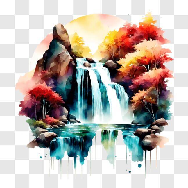 Waterfall Abstract Background Download Forest Waterfall with Colorful Trees and Abstract Painting ...