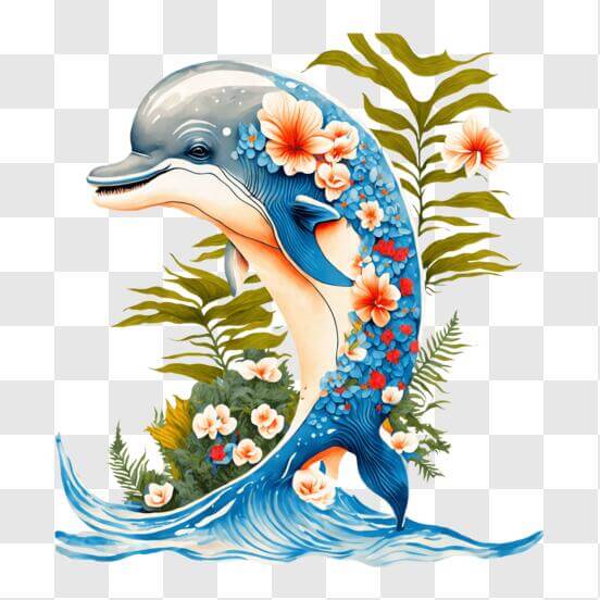 Download Dolphin in Ornamental Circle with Stars and Flowers PNGs ...