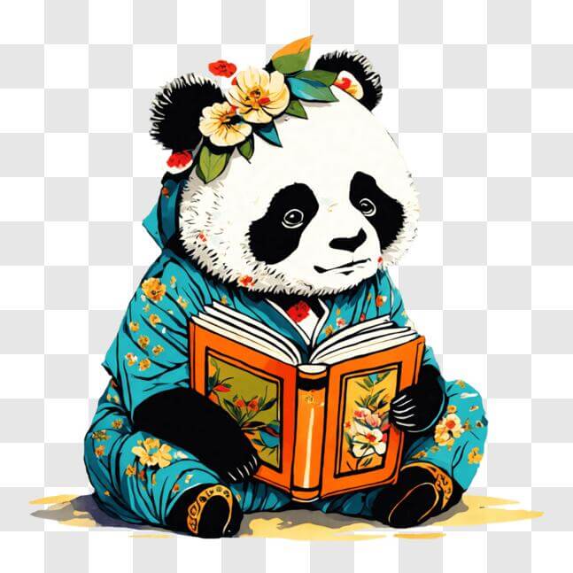 Download Panda Bear Reading a Book with Chinese Characters PNGs Online ...