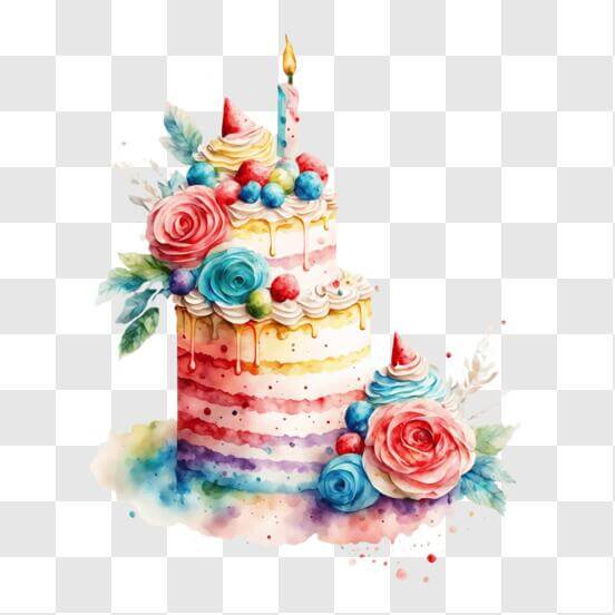 Scarica Torta di Compleanno Colorata con Fiori e Candele PNG Online - Creative  Fabrica
