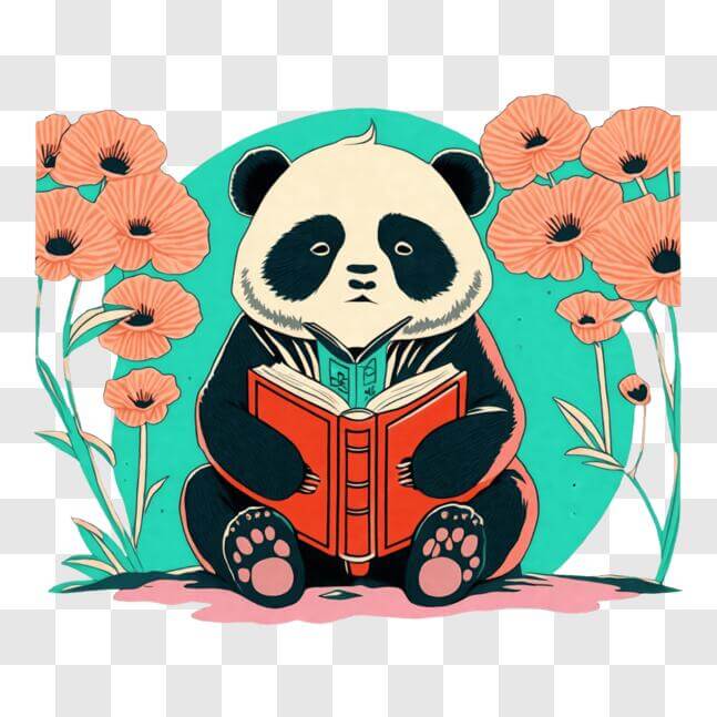 Download Panda Bear Reading Book in a Field of Flowers PNGs Online ...