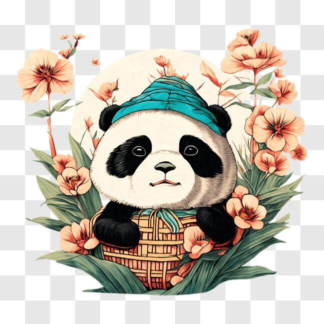 Download Panda Bear in a Flower Garden PNGs Online - Creative Fabrica