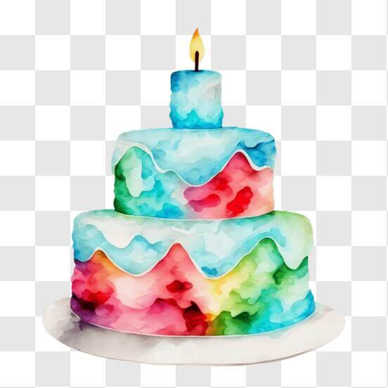 Télécharger Gâteau d'anniversaire coloré avec une seule bougie PNG