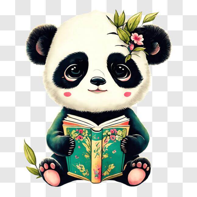 Download Cute Panda Bear Reading a Book in a Garden PNGs Online ...