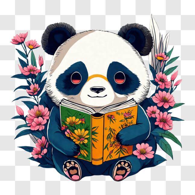 Download Panda Bear Reading Book in a Field of Flowers PNGs Online ...
