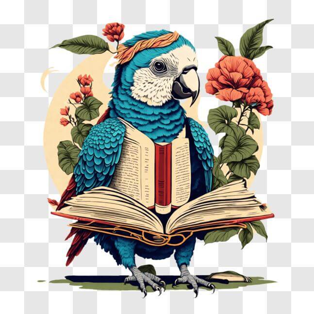 Download Colorful Parrot Reading Book with Flowers PNGs Online ...