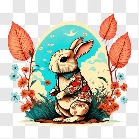 Cute Rabbit in a Japanese-inspired Outfit with Flowers Cartoons Cute Rabbit in a Japanese-inspired Outfit with Flowers Cartoons thumbnail