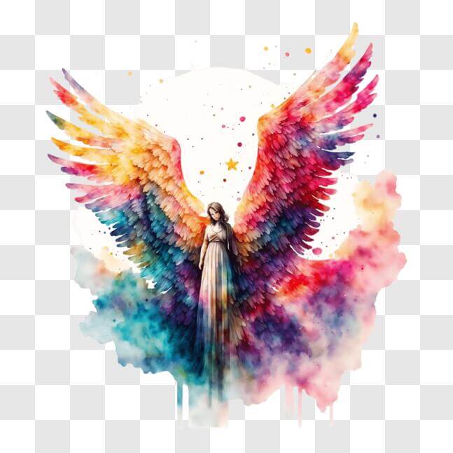 Download Angel with Colorful Wings Standing in front of Full Moon PNGs ...