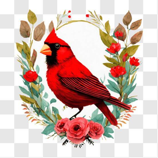 Download Red Cardinal Bird on Green Foliage PNGs Online - Creative Fabrica