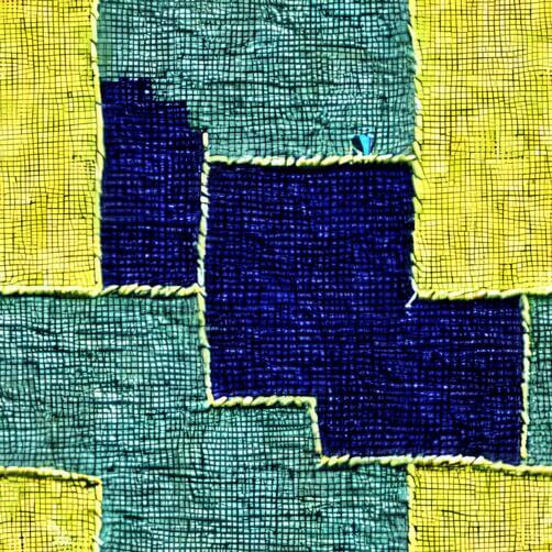 Colorful Patchwork Quilt with Blue, Yellow, and Green Squares Colorful Patchwork Quilt with Blue, Yellow, and Green Squares thumbnail