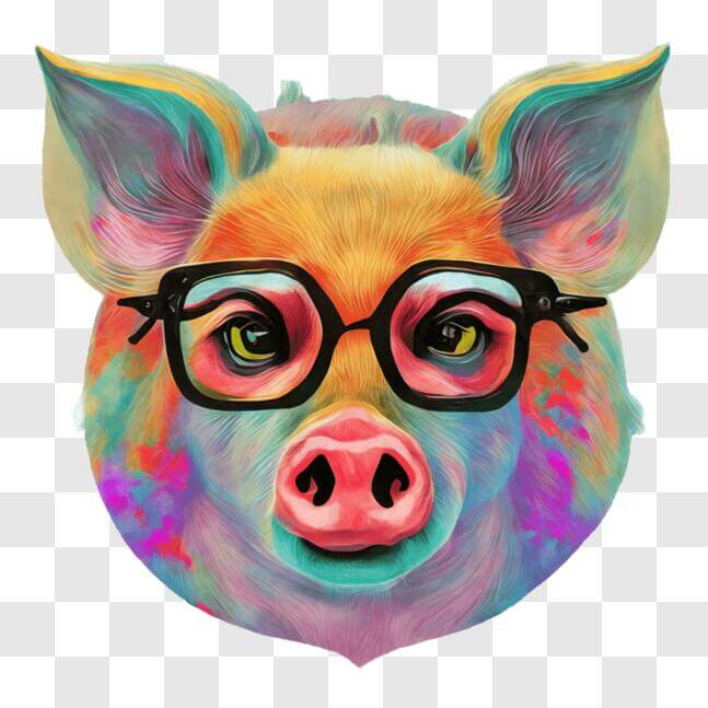 Download Colorful Pig with Glasses Artwork PNGs Online - Creative Fabrica