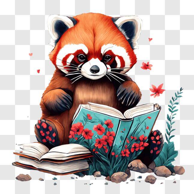 Download Red Panda with Book in Nature PNGs Online - Creative Fabrica