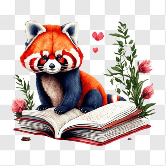 Download Red Panda Reading a Book Surrounded by Balloons and Flowers ...