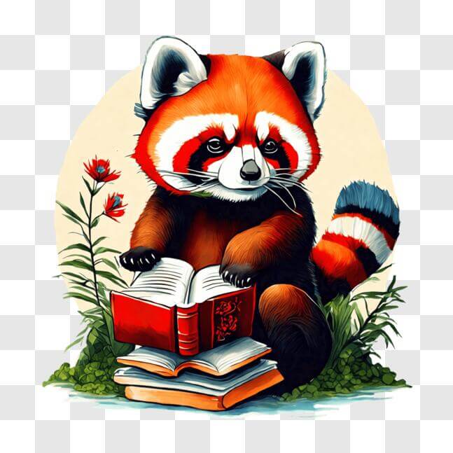 Download Red Panda Reading Books PNGs Online - Creative Fabrica