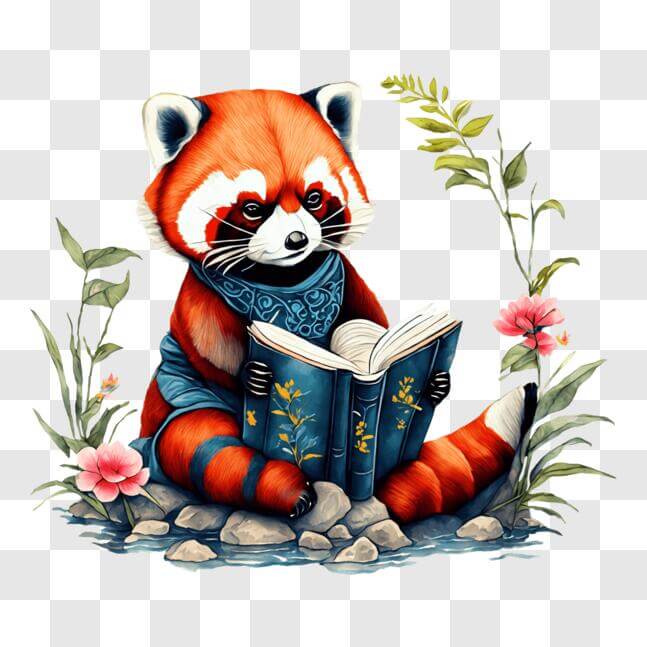 Download Red panda sitting on rocks and flowers PNGs Online - Creative ...
