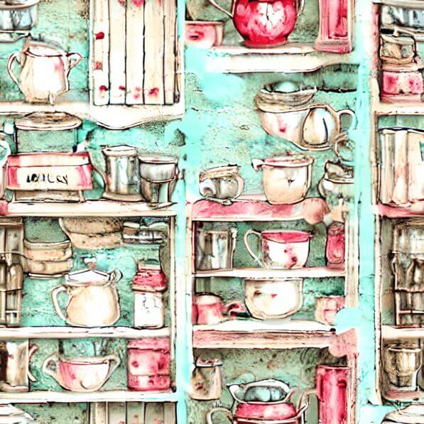 Download Watercolor Painting of Kitchenware Shelves Patterns Online ...
