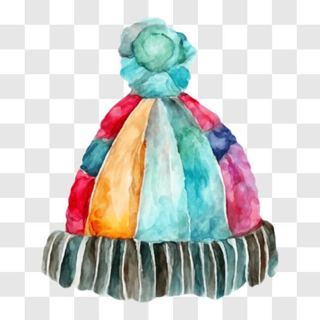 Download Colorful Watercolor Beanie Hat with Pom-Poms PNG Online ...