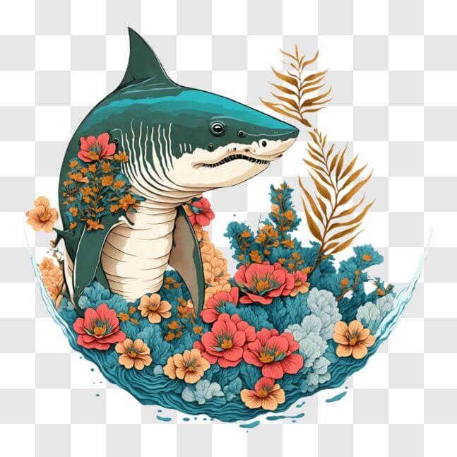 Download Shark Swimming in a Colorful Underwater Garden PNG Online ...