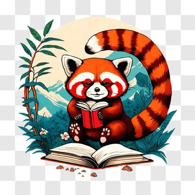 Download Red Panda Reading on Top of a Book PNGs Online - Creative Fabrica