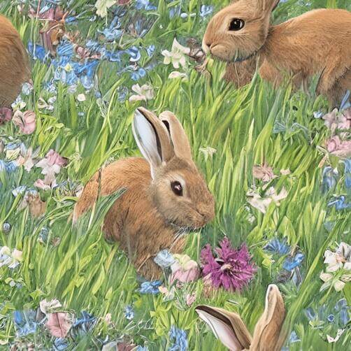 Brown Rabbits in a Field of Wildflowers Brown Rabbits in a Field of Wildflowers thumbnail