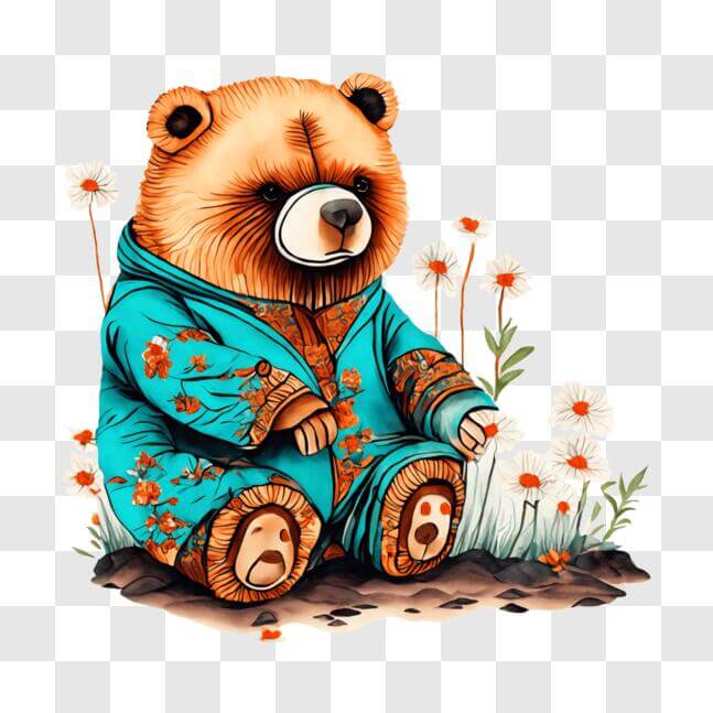 Download Teddy Bear in the Grass with Flowers PNGs Online - Creative ...