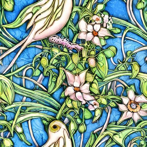 Stained Glass Pattern with Birds and Flowers inspired by William Morris Stained Glass Pattern with Birds and Flowers inspired by William Morris thumbnail