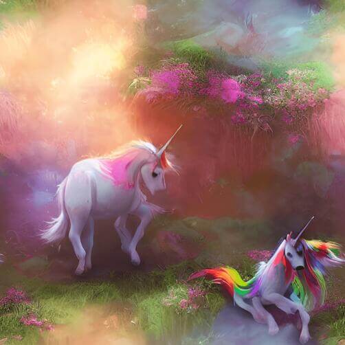 Two Unicorns in a Grassy Field with Colorful Flowers Two Unicorns in a Grassy Field with Colorful Flowers thumbnail