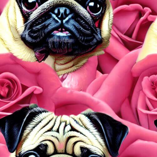 Pug Dogs Surrounded by Pink Roses in Seamless Pattern Pug Dogs Surrounded by Pink Roses in Seamless Pattern thumbnail