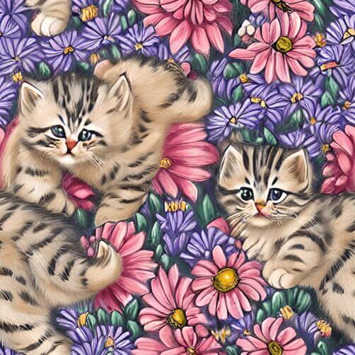 Two Playful Kittens on a Floral Background Two Playful Kittens on a Floral Background thumbnail