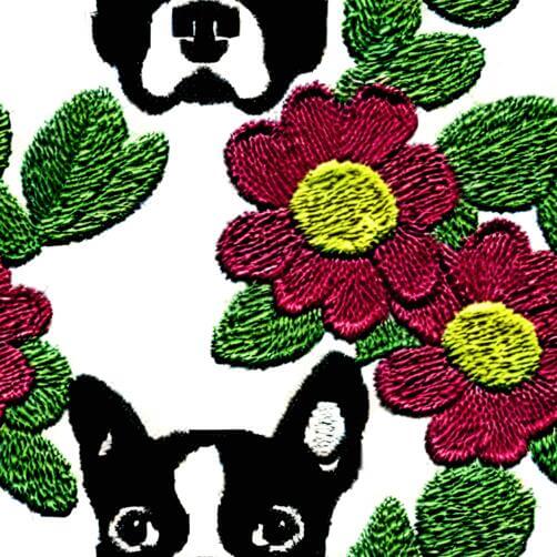 Black and White Boston Terrier Dog with Flowers Embroidery Design Black and White Boston Terrier Dog with Flowers Embroidery Design thumbnail
