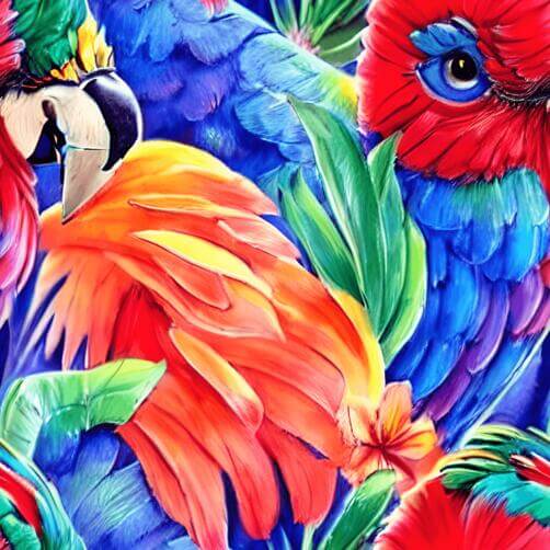 Colorful Parrots in Tropical Setting with Plants and Flowers Colorful Parrots in Tropical Setting with Plants and Flowers thumbnail