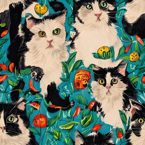 Cute Cats in Floral Garden Seamless Pattern Cute Cats in Floral Garden Seamless Pattern thumbnail