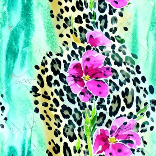 Abstract Watercolor Leopard Print with Pink Flowers Abstract Watercolor Leopard Print with Pink Flowers thumbnail