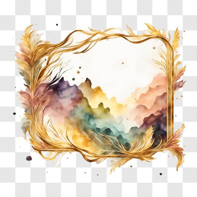 Download Gold Frame with Watercolor Flowers and Leaves Background PNGs ...