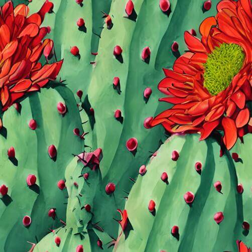 Cactus Painting with Red Flowers and Green Leaves Cactus Painting with Red Flowers and Green Leaves thumbnail