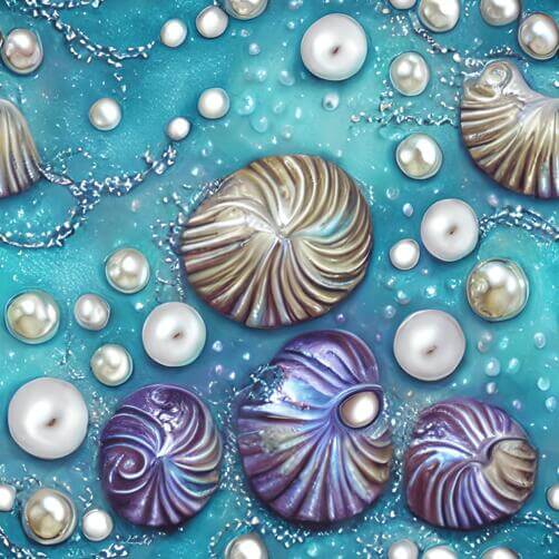 Seashells and Pearls on a Blue Background Seashells and Pearls on a Blue Background thumbnail