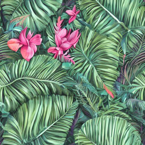 Tropical Leaves and Pink Flowers Seamless Pattern Tropical Leaves and Pink Flowers Seamless Pattern thumbnail