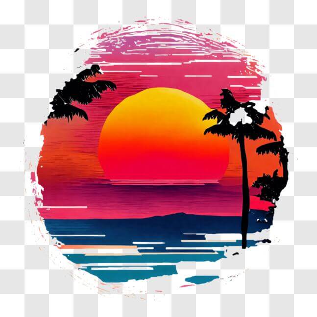 Download Vibrant Sunset with Palm Trees and Water PNG Online - Creative ...