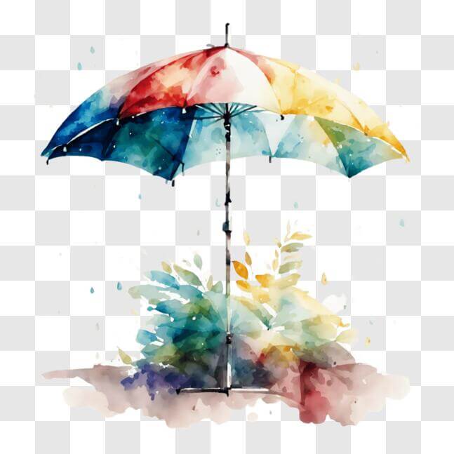 Download Umbrella in the Rain - Colorful Watercolor Painting PNG Online ...
