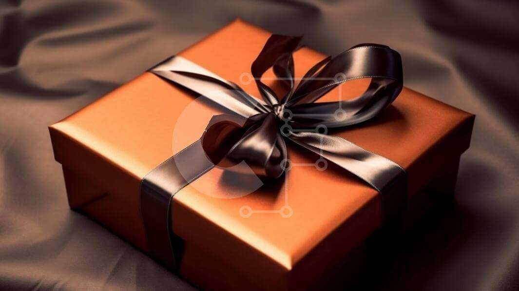 Orange Gift Box with Black Ribbon and Bow stock photo Creative Fabrica