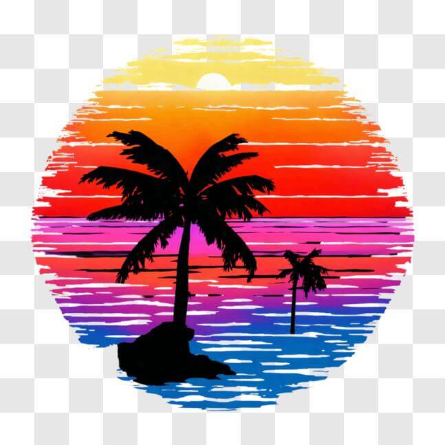 Download Tropical Palm Trees Silhouette at Sunset PNG Online - Creative ...