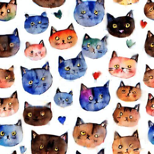 Colorful Cats with Hearts Seamless Pattern Colorful Cats with Hearts Seamless Pattern thumbnail