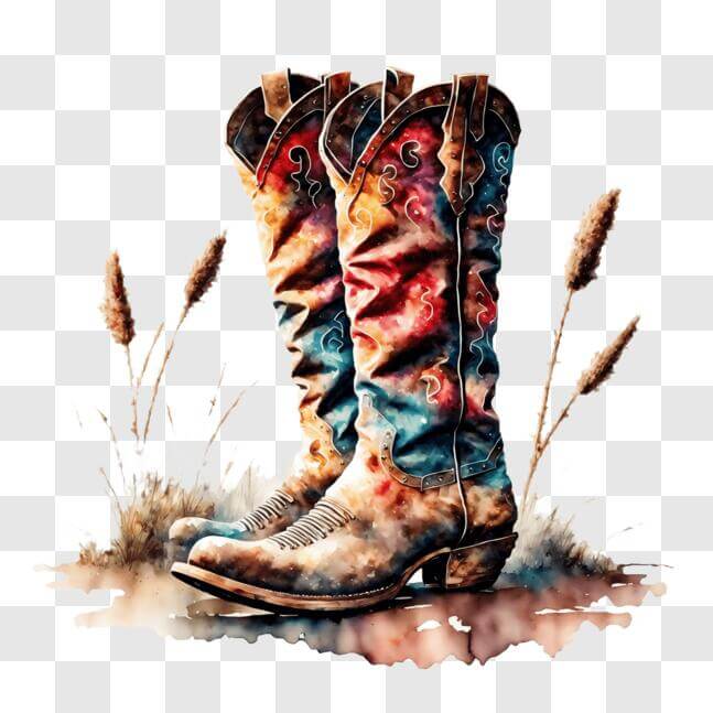 Download Handmade Custom-Painted Cowboy Boots PNG Online - Creative Fabrica