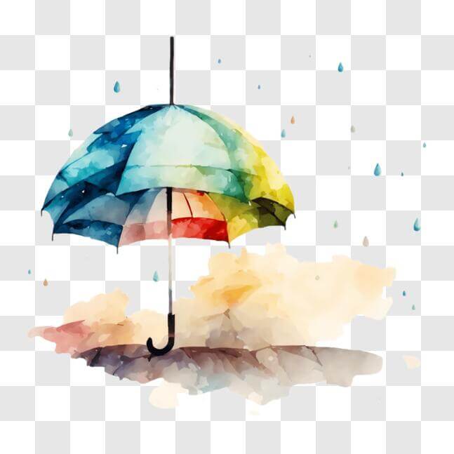 Download Colorful Umbrella in the Rain PNG Online - Creative Fabrica