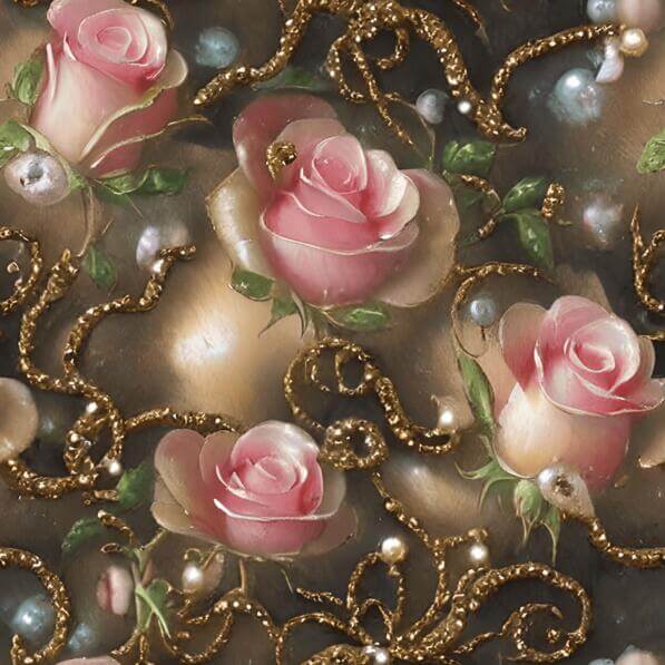 Pink Roses Seamless Download Pink Roses Seamless Pattern with Pearls and Gold Accents ...