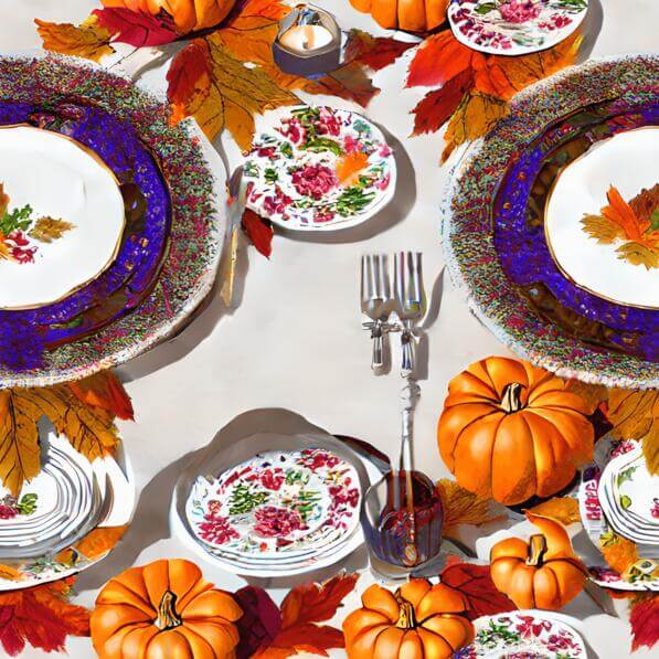 Download Autumnal Table Setting with Pumpkins and Fall Leaves Patterns ...