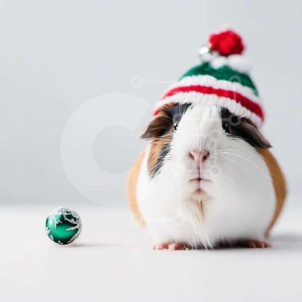 Adorable Christmas Guinea Pig with Animal-Themed Hat stock photo ...
