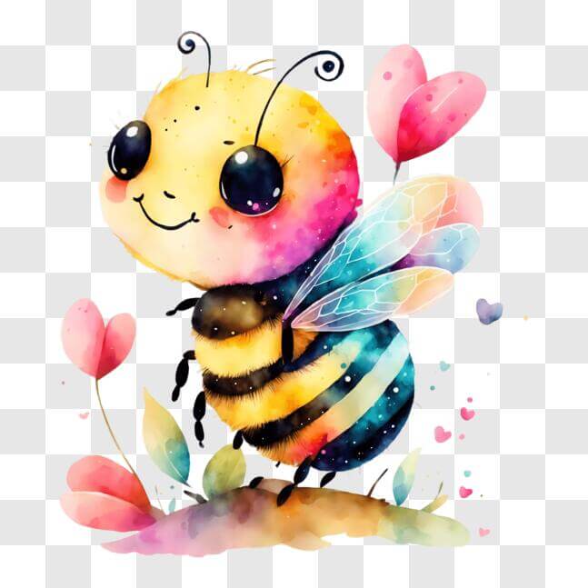 Download Decorative Bee Artwork with Colorful Floral Background PNGs ...