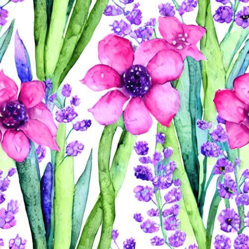 Seamless pattern of pink flowers and lavender plants Seamless pattern of pink flowers and lavender plants thumbnail